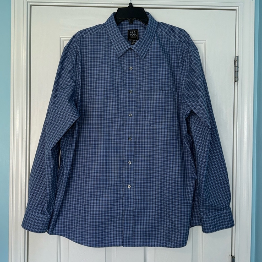 Jos. A. Banks Long Sleeve Blue Plaid Button Down Size XXL